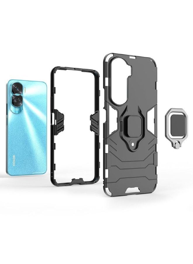 RUGGED SHIELD - Honor 90 Lite Case, Built-in 360° Rotate Ring Kickstand, Shockproof Drop Proof, Heavy Duty Shockproof Case for Honor 90 Lite (6.7"), Black - Image 1