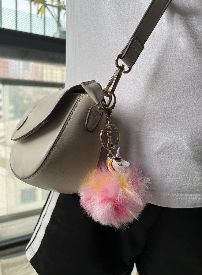 هكسينفو سلسلة مفاتيح على شكل كرة فرو بوم بوم لطيفة على شكل وحيد القرن من HXINFU، كرة ملونة ناعمة ورقيقة، قلادة للحقيبة - Image 5