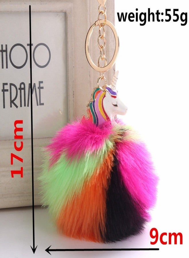 هكسينفو سلسلة مفاتيح على شكل كرة فرو بوم بوم لطيفة على شكل وحيد القرن من HXINFU، كرة ملونة ناعمة ورقيقة، قلادة للحقيبة - Image 3