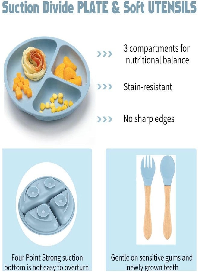 Pamidhar 8PCS Silicone Baby Feeding Set for Toddlers 6+ Months – Suction Plate, Bowl, Bib, Spoon, Fork & Cup – BPA-Free, Non-Toxic, Microwave & Dishwasher Safe (Blue) - Image 5