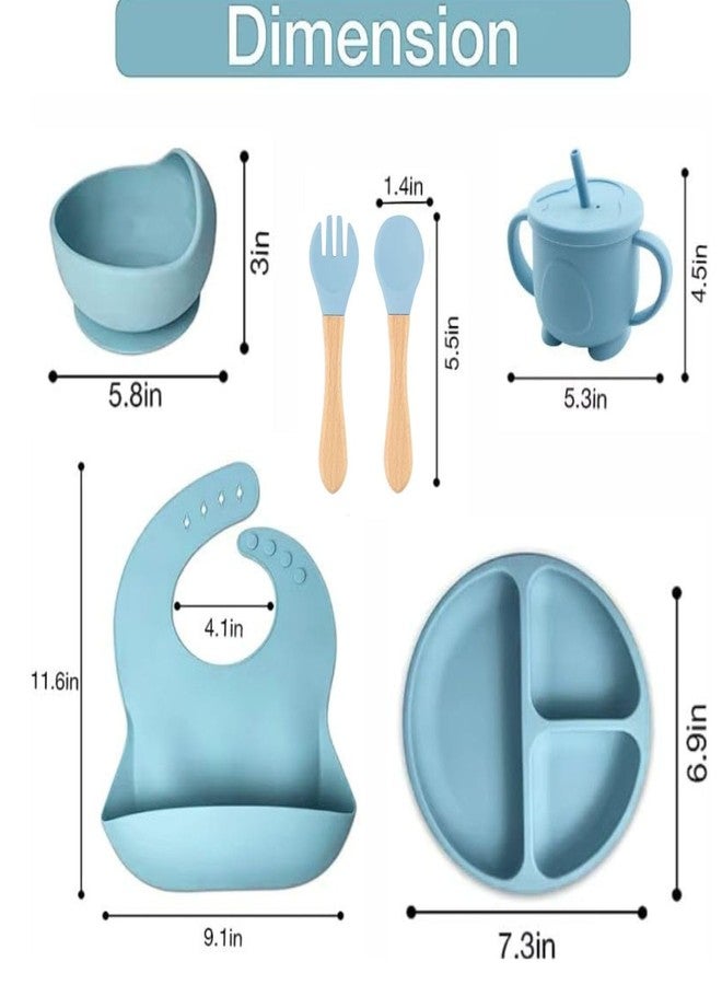 Pamidhar 8PCS Silicone Baby Feeding Set for Toddlers 6+ Months – Suction Plate, Bowl, Bib, Spoon, Fork & Cup – BPA-Free, Non-Toxic, Microwave & Dishwasher Safe (Blue) - Image 4