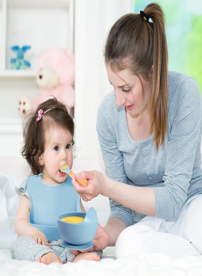 Pamidhar 8PCS Silicone Baby Feeding Set for Toddlers 6+ Months – Suction Plate, Bowl, Bib, Spoon, Fork & Cup – BPA-Free, Non-Toxic, Microwave & Dishwasher Safe (Blue) - Image 3