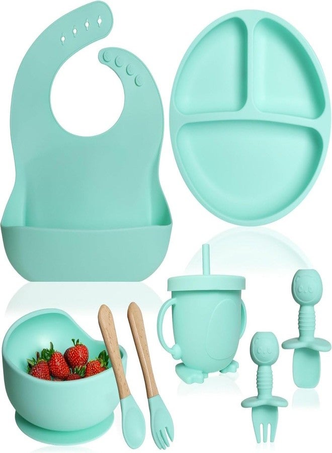 Pamidhar 8PCS Silicone Baby Feeding Set for Toddlers 6+ Months – Suction Plate, Bowl, Bib, Spoon, Fork & Cup – BPA-Free, Non-Toxic, Microwave & Dishwasher Safe (Blue) - Image 1