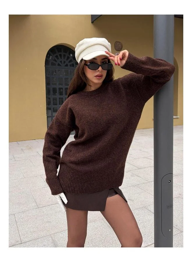 mina aise Women's Coffee Crew Neck Tunic Long Skirt 7035.