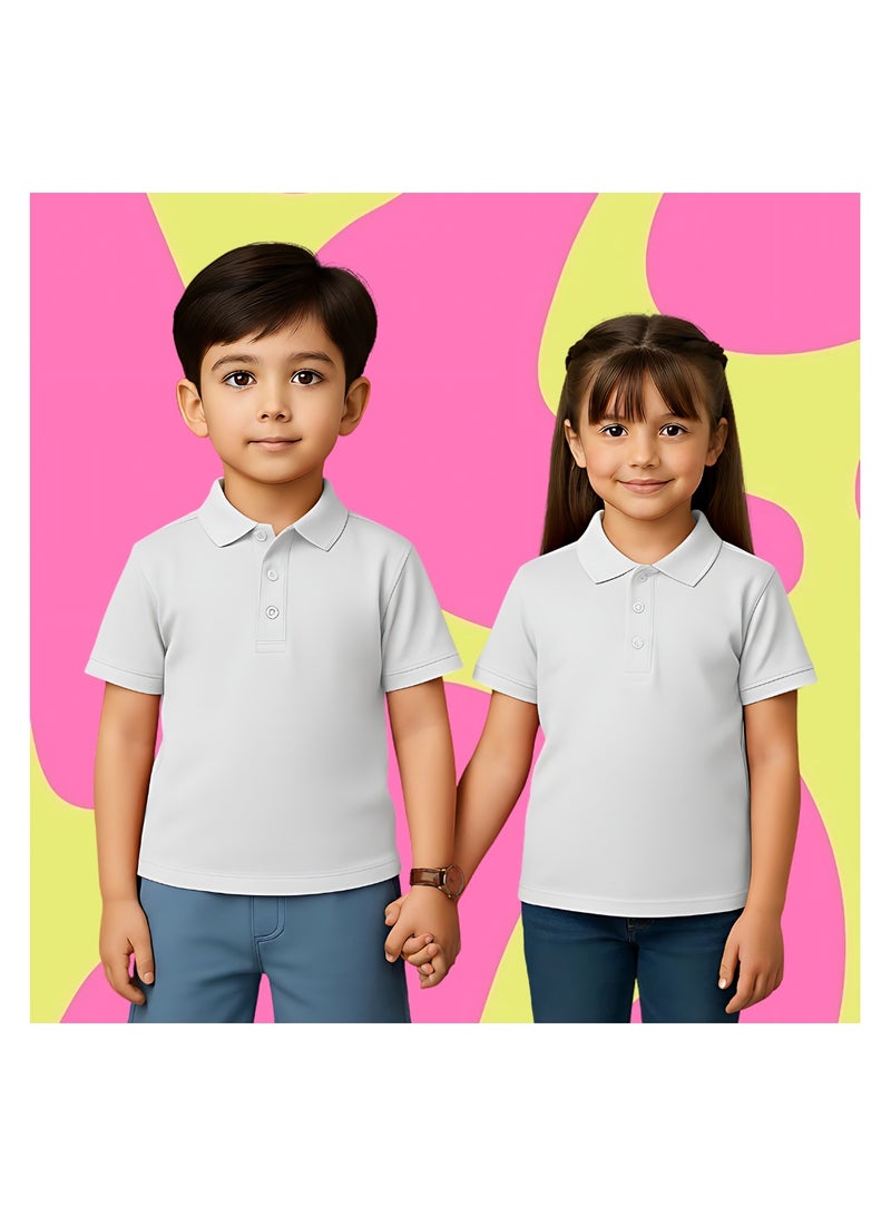 برينت شوب فور مي تيشيرت بولو أساسي للجنسين للأطفال 230 GSM (أبيض) - Image 3
