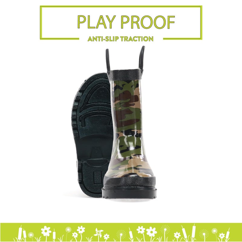 Western Chief Boys Waterproof Printed Rain Boot with Easy Pull on Handles - Camo, 2 M US Little Kid - Image 5