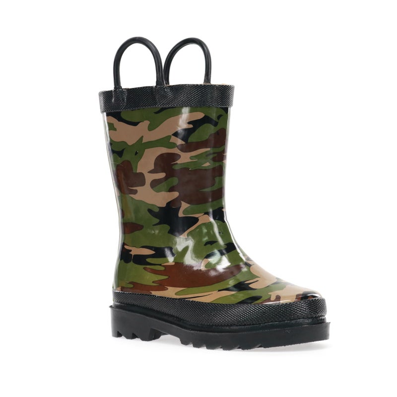 Western Chief Boys Waterproof Printed Rain Boot with Easy Pull on Handles - Camo, 2 M US Little Kid - Image 1