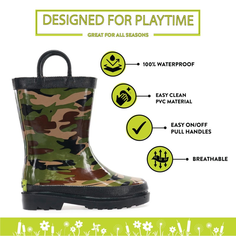Western Chief Boys Waterproof Printed Rain Boot with Easy Pull on Handles - Camo, 2 M US Little Kid - Image 3