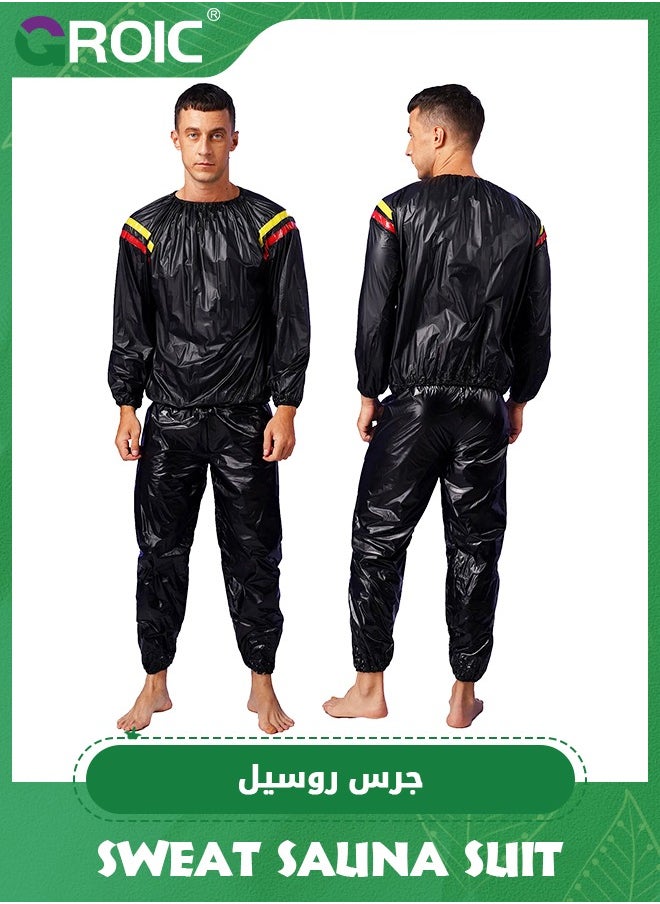 GROIC Sauna Suit, Plastic sauna suits for Men Women PVC Exercise Weight Loss Gym Fitness Workout Suits Top Pants - Black XL  - Image 1