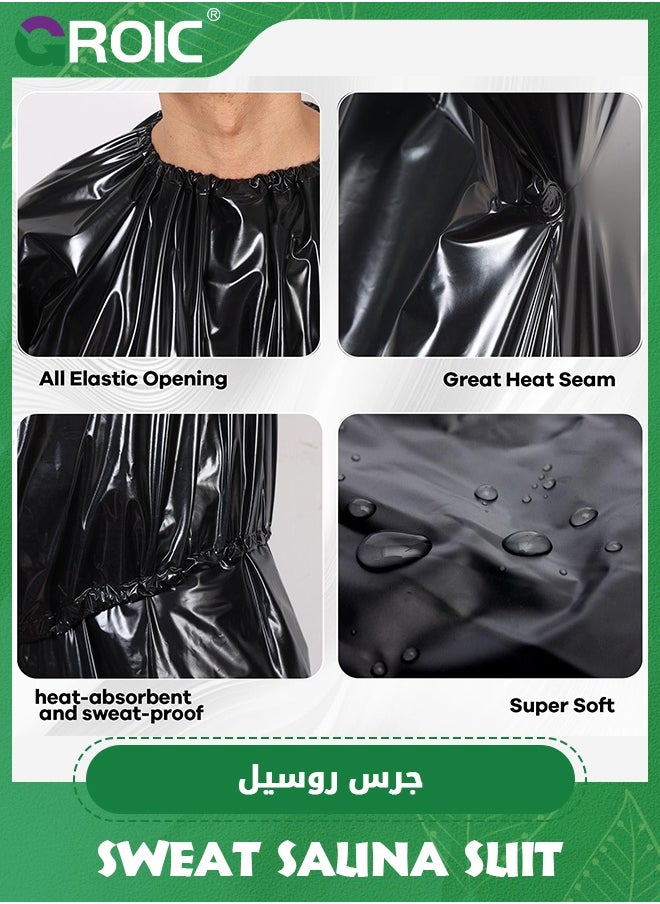 GROIC Sauna Suit, Plastic sauna suits for Men Women PVC Exercise Weight Loss Gym Fitness Workout Suits Top Pants - Black XL  - Image 2