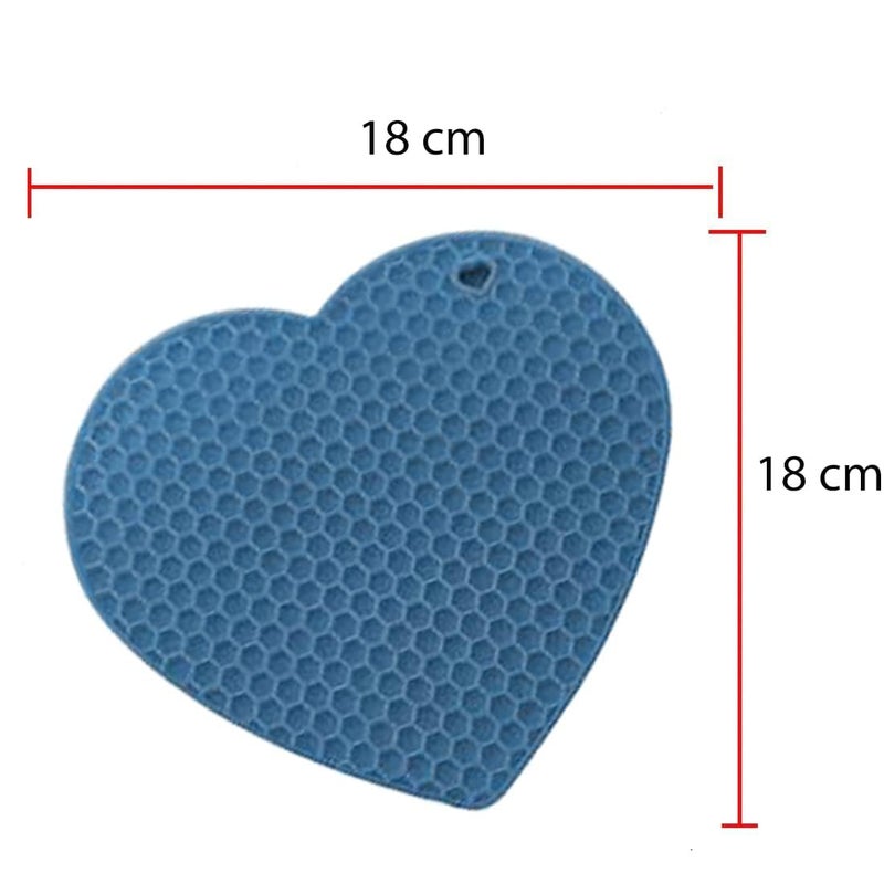 Ramkuwar Silicone Trivets Heart Mat for Hot Pots and Pans Heat Resistant Hot Pads for Kitchen Counter Multi Purpose and Versatile Trivet Mat Durable and Flexible Silicone Hot Pad 2 pcs Blue - Image 2