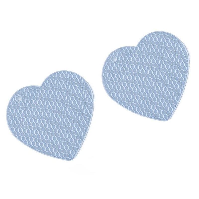 Ramkuwar Silicone Trivets Heart Mat for Hot Pots and Pans Heat Resistant Hot Pads for Kitchen Counter Multi Purpose and Versatile Trivet Mat Durable and Flexible Silicone Hot Pad 2 pcs Blue - Image 1