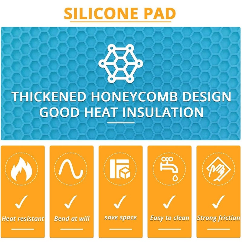 Ramkuwar Silicone Trivets Heart Mat for Hot Pots and Pans Heat Resistant Hot Pads for Kitchen Counter Multi Purpose and Versatile Trivet Mat Durable and Flexible Silicone Hot Pad 2 pcs Blue - Image 3