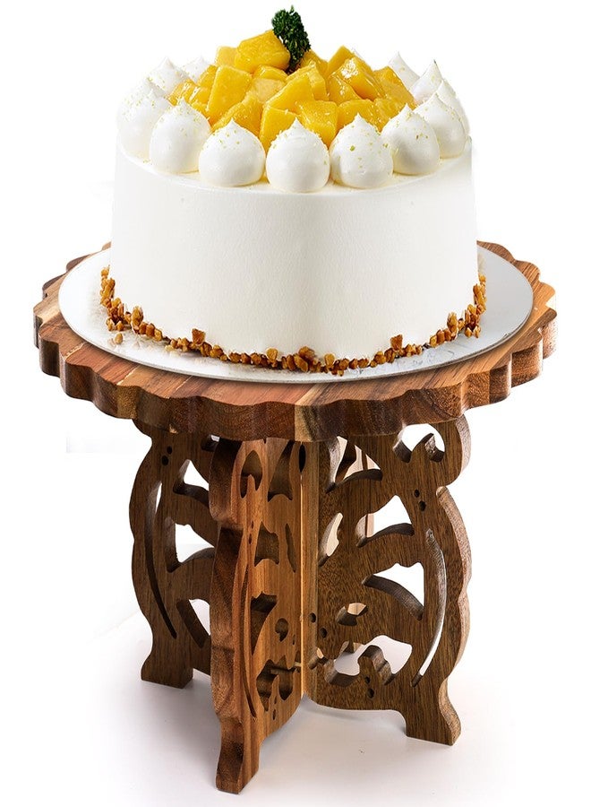 Eorbow 12" Wood Cake Stand, Acacia Wooden Rustic Cupcake Holder, Wedding Table Centerpiece Dessert Display Stand, Birthday Cake Pedestal for Tea Party Baby Shower - Image 1