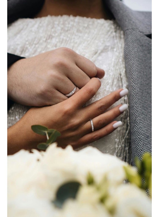Acruccen 2 Pcs Couple Rings for Women and Men Couples Matching Rings Cubic Zirconia Half Eternity Band Rings Anniversary Promise Engagement Wedding Ring Sets Adjustable Valentines Day Gifts, Cubic - Image 5