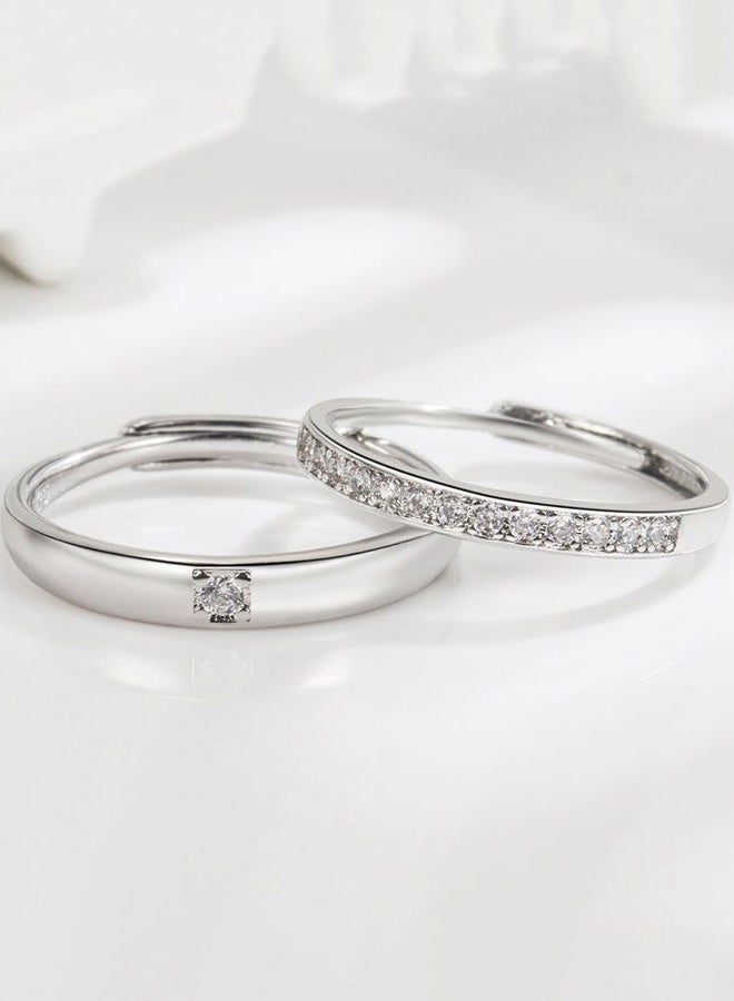Acruccen 2 Pcs Couple Rings for Women and Men Couples Matching Rings Cubic Zirconia Half Eternity Band Rings Anniversary Promise Engagement Wedding Ring Sets Adjustable Valentines Day Gifts, Cubic - Image 4