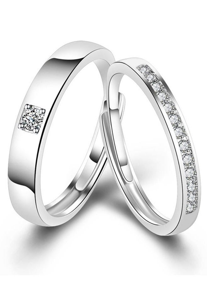 Acruccen 2 Pcs Couple Rings for Women and Men Couples Matching Rings Cubic Zirconia Half Eternity Band Rings Anniversary Promise Engagement Wedding Ring Sets Adjustable Valentines Day Gifts, Cubic - Image 1