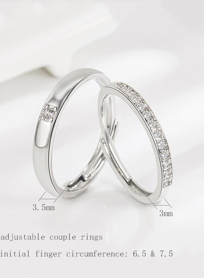 Acruccen 2 Pcs Couple Rings for Women and Men Couples Matching Rings Cubic Zirconia Half Eternity Band Rings Anniversary Promise Engagement Wedding Ring Sets Adjustable Valentines Day Gifts, Cubic - Image 3