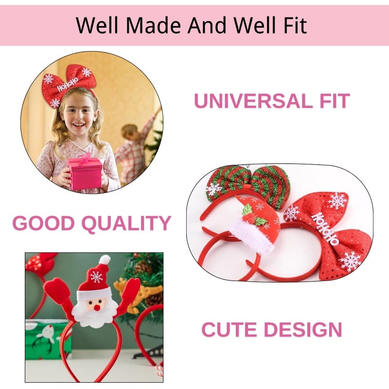 SEVEN STYLE 12 PCS Holiday Headbands,Cute Christmas head hat toppers,Great Fun and Festive for Christmas Party Favors Holiday Favors Photos Booth - Image 2