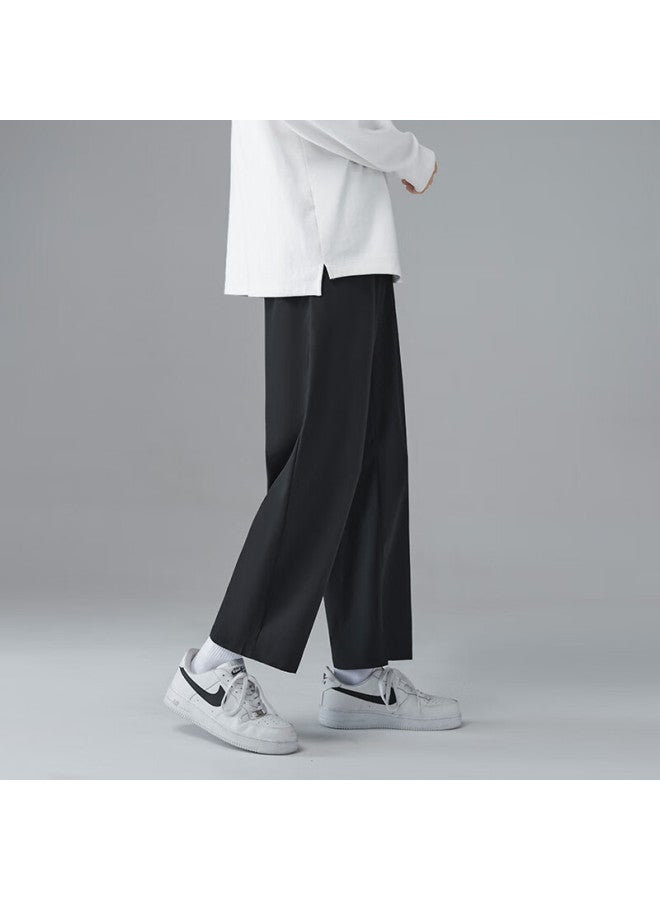 Foss Phil Men's Pants, Spring And Summer Versatile, Ice Silk, Loose Straight-leg, Draping, Sports Casual Pants, 1216 Black, 3XL - Image 2