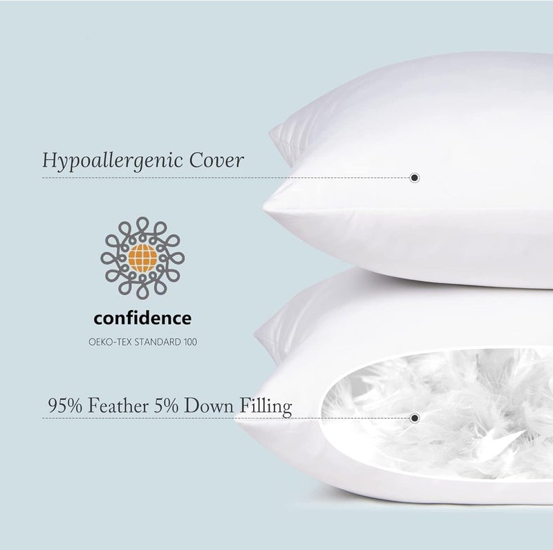 puredown® Lumbar Pillow Inserts 12 x 20 (Pack of 2, White), Filled with Feather and Down, Decorative Pillows for Couch, Home Decor - Image 2