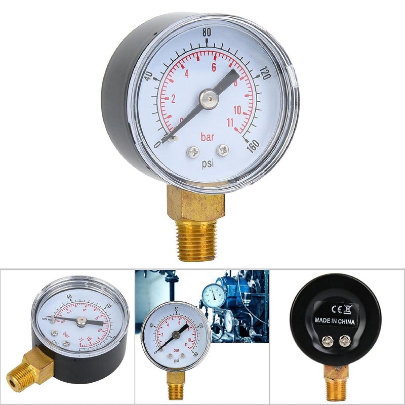 Mechanical Pressure Gauge 0 160psi 0 11bar Dual Scale Metal Casing For Air Oil Water - Image 4