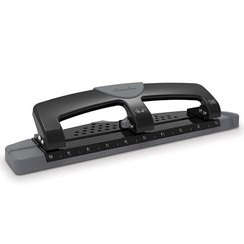 Swingline 3 Hole Punch 12 Sheet Capacity Three Hole Puncher 3 Ring Paper Punch SmartTouch Low Effort Alignment Guide Black Silver 74134