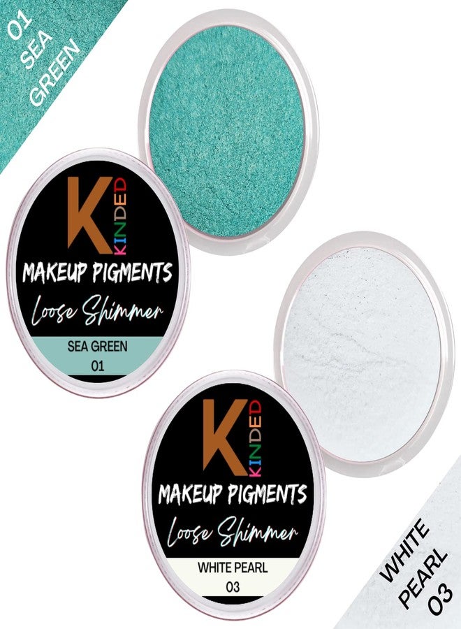 KINDED Loose Shimmer Makeup Foil Pigments Glitter Eyeshadow for Women Smokey Eyes Face Brow Bones Body Highlighter Metallic Beauty Shiny Dust Powder Pearls (Combo 3gm each, Sea Green & White Pearl) - Image 2