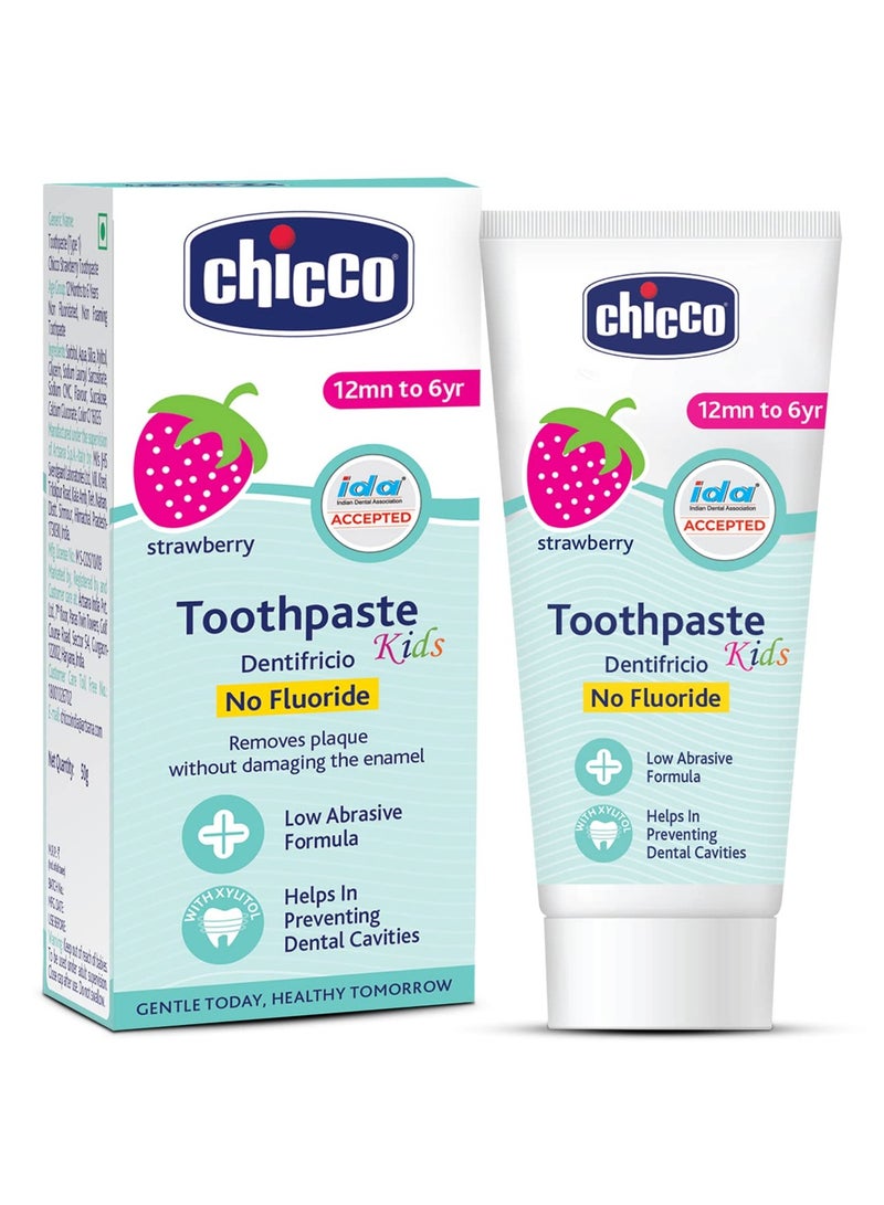 Chicco Toothpaste for Kids, Best for Baby (1y-6y), Strawberry Flavour, 50g | Fluoride-Free & Low Abrasive | Removes Plaque, Helps Prevent Cavities - Image 1
