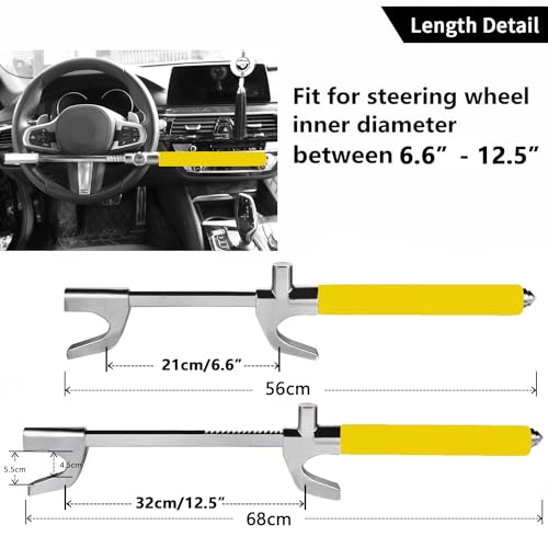 Tevlaphee Steering Wheel Lock Anti-Theft Car Device, Yellow, Heavy Duty - Image 2