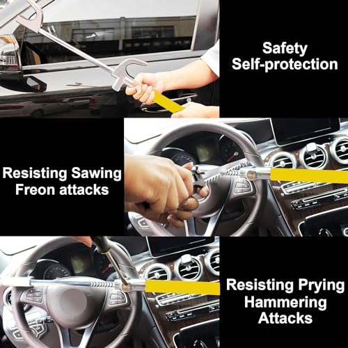Tevlaphee Steering Wheel Lock Anti-Theft Car Device, Yellow, Heavy Duty - Image 5