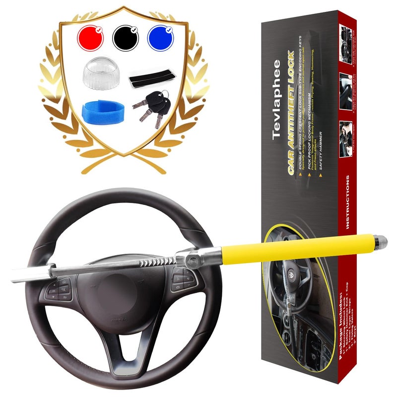 Tevlaphee Steering Wheel Lock Anti-Theft Car Device, Yellow, Heavy Duty - Image 4