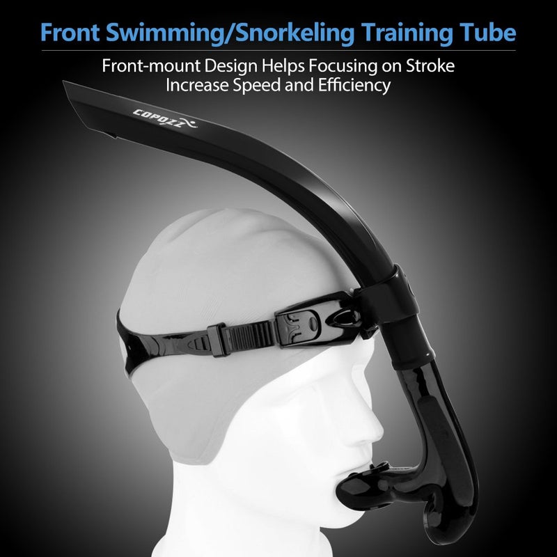 COPOZZ Swim Snorkel for Lap Swimming Swimmers Training Snorkeling, Center Mount Comfortable Silicone Mouthpiece One-Way Purge Valve, Easy to Breath for Pool and Open Water - Image 2