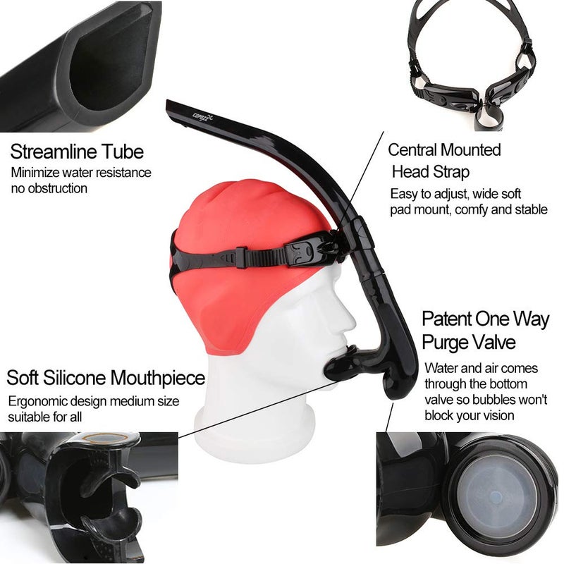 COPOZZ Swim Snorkel for Lap Swimming Swimmers Training Snorkeling, Center Mount Comfortable Silicone Mouthpiece One-Way Purge Valve, Easy to Breath for Pool and Open Water - Image 4