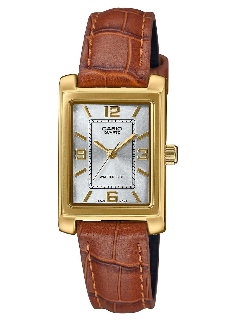 CASIO ساعة نسائية أنالوج كوارتز بحزام جلد LTP-1234GLL-7A