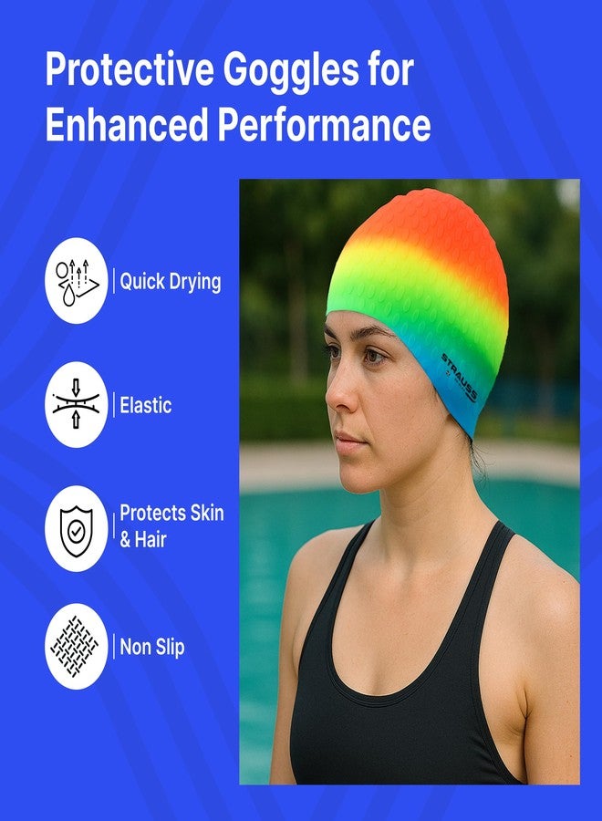 Strauss Latest Designed Swimming Cap | Keeps Hair Clean | Suitable for Long and Short Hair | Swimming Head Cap with Breathable Fabric | Waterproof Swim Cap for Adult, Woman and Men,(Orange Mix Color) - Image 3