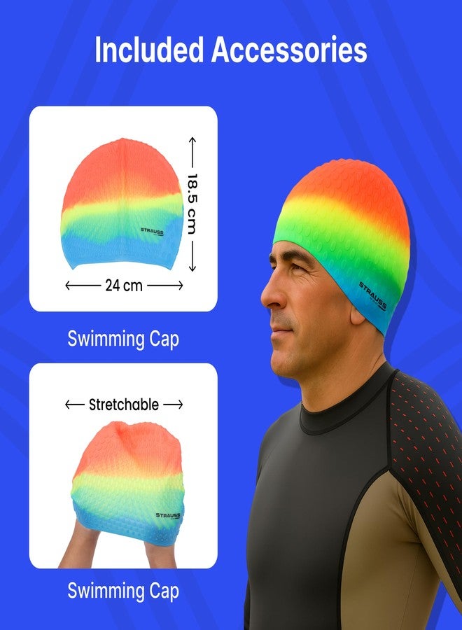 Strauss Latest Designed Swimming Cap | Keeps Hair Clean | Suitable for Long and Short Hair | Swimming Head Cap with Breathable Fabric | Waterproof Swim Cap for Adult, Woman and Men,(Orange Mix Color) - Image 4