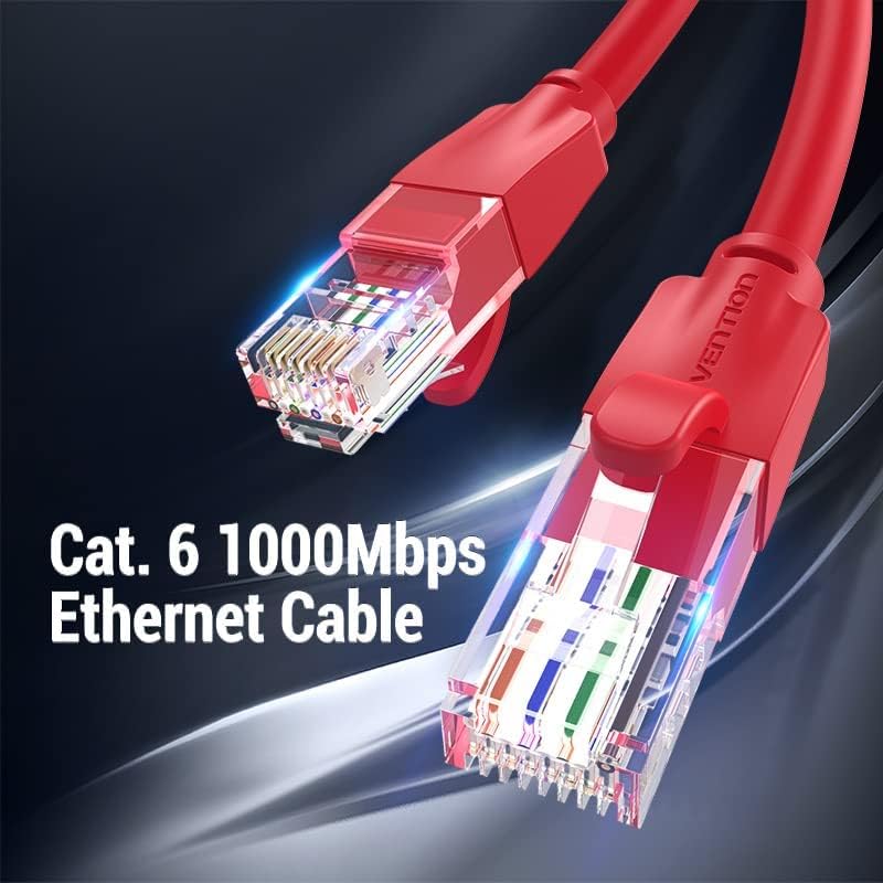 فينشن كابل توصيل Vention Cat.6 UTP من سلسلة IBE، ألومنيوم مطلي بالنحاس، سرعة 1000 ميجابت في الثانية، تردد 250 ميجاهرتز، غلاف من رقائق الألومنيوم وPVC (2 متر، Cat.6 UTP، أحمر) - Image 1