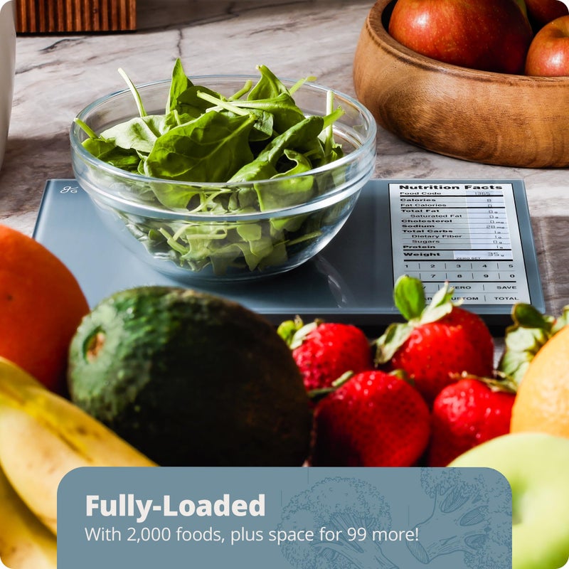 Greater Goods ميزان التغذية من جريتر جودز مع زجاج آمن للطعام، مثالي لحساب السعرات الحرارية، تحضير الوجبات، وفقدان الوزن (أزرق حجري) - Image 4