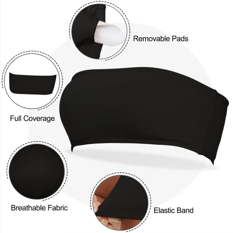 Boudaner Womenâ€™s Padded Bandeau Sports Tube Top Bra Strapless Wireless Solid Seamless Yoga Workout Bralette Black - Image 4