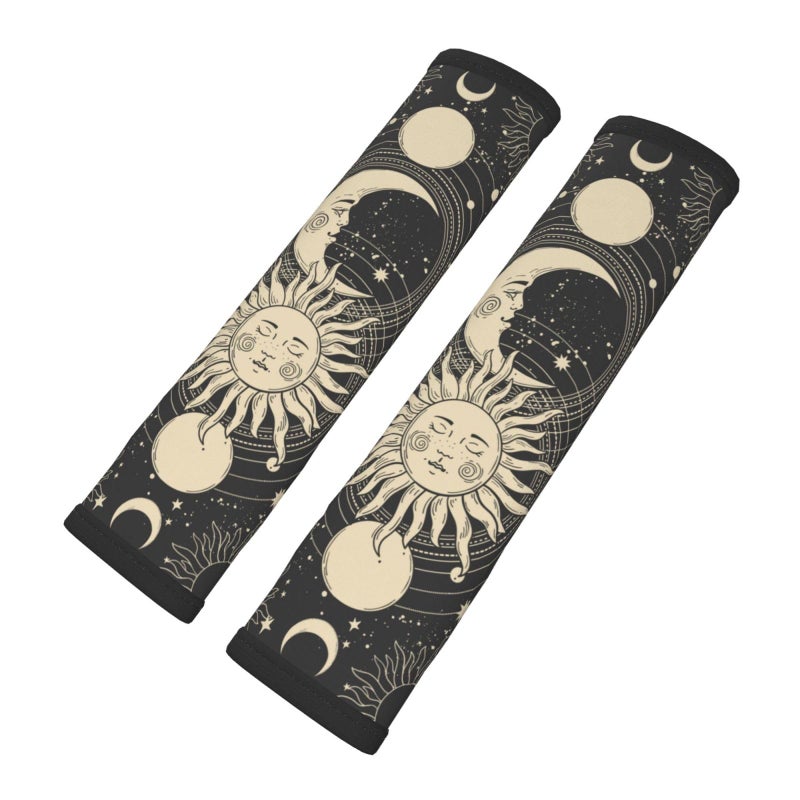 BEIANSHUO Vintage Sun Moon Stars 2PCS Car Seat Belt Cover â€“ Super Soft Seatbelt Shoulder Protection Cushion, Comfortable Car Seat Belt Strap to Protect Your Neck and Shoulder - Image 1