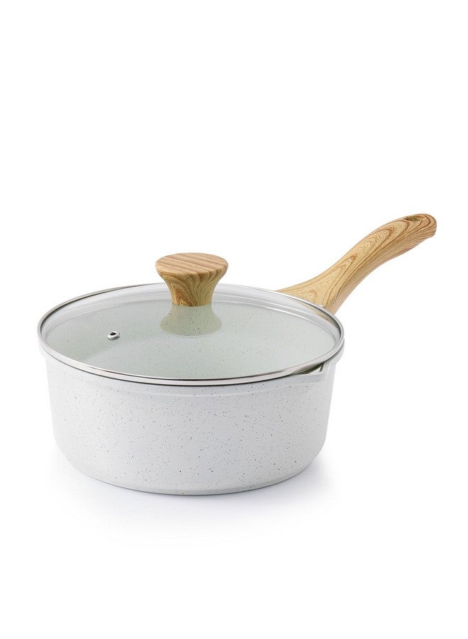 Sensarte قدر سوتيه سيراميك أبيض غير لاصق مع فوهتين 3.0 كوارت، وعاء طهي متوسط مع مقبض بارد، وعاء طهي متوافق مع الحث مع غطاء، طلاء جرانيت أبيض، خالي من PFOA/PFAS - Image 1