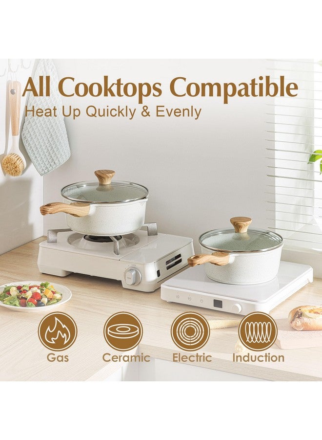 Sensarte قدر سوتيه سيراميك أبيض غير لاصق مع فوهتين 3.0 كوارت، وعاء طهي متوسط مع مقبض بارد، وعاء طهي متوافق مع الحث مع غطاء، طلاء جرانيت أبيض، خالي من PFOA/PFAS - Image 4