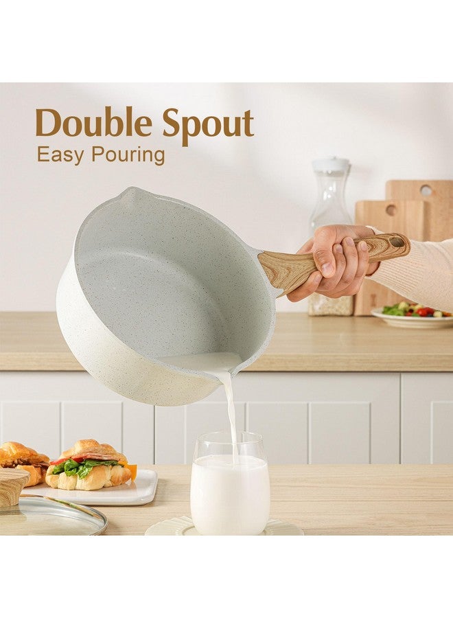 Sensarte قدر سوتيه سيراميك أبيض غير لاصق مع فوهتين 3.0 كوارت، وعاء طهي متوسط مع مقبض بارد، وعاء طهي متوافق مع الحث مع غطاء، طلاء جرانيت أبيض، خالي من PFOA/PFAS - Image 2