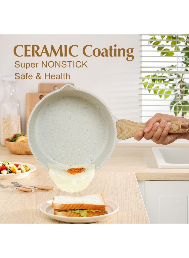 Sensarte قدر سوتيه سيراميك أبيض غير لاصق مع فوهتين 3.0 كوارت، وعاء طهي متوسط مع مقبض بارد، وعاء طهي متوافق مع الحث مع غطاء، طلاء جرانيت أبيض، خالي من PFOA/PFAS - Image 3