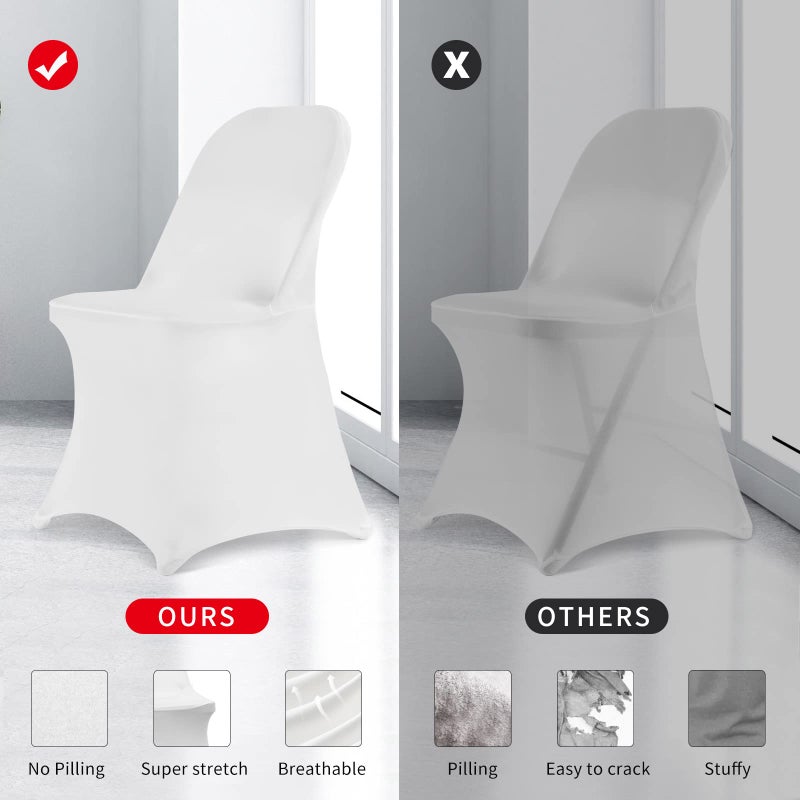 HAINARverS Stretch Spandex Folding Chair Covers 50PCS, Universal Fitted Chair Cover Protector for Wedding, Party, Banquet, Holidays, Celebration, Decor (White, 50 PCs) - Image 5