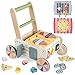 Takeeyce Wooden Baby Walker with Wheels Montessori Kitchen Walking Toys Pretend Play Grocery Toys Sorting and Stacking Toys for Infants and Toddlers Push and Pull Learning Activity Walkers - Image 2