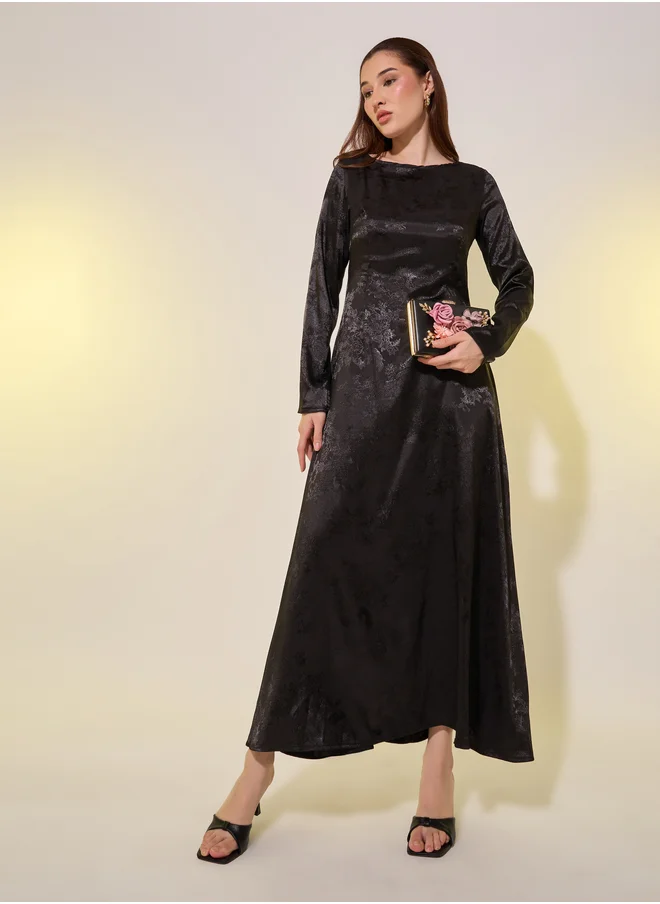ستايلي Jacquard Long Sleeves A-Line Midi Dress