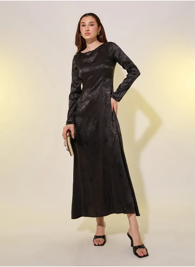 ستايلي Jacquard Long Sleeves A-Line Midi Dress