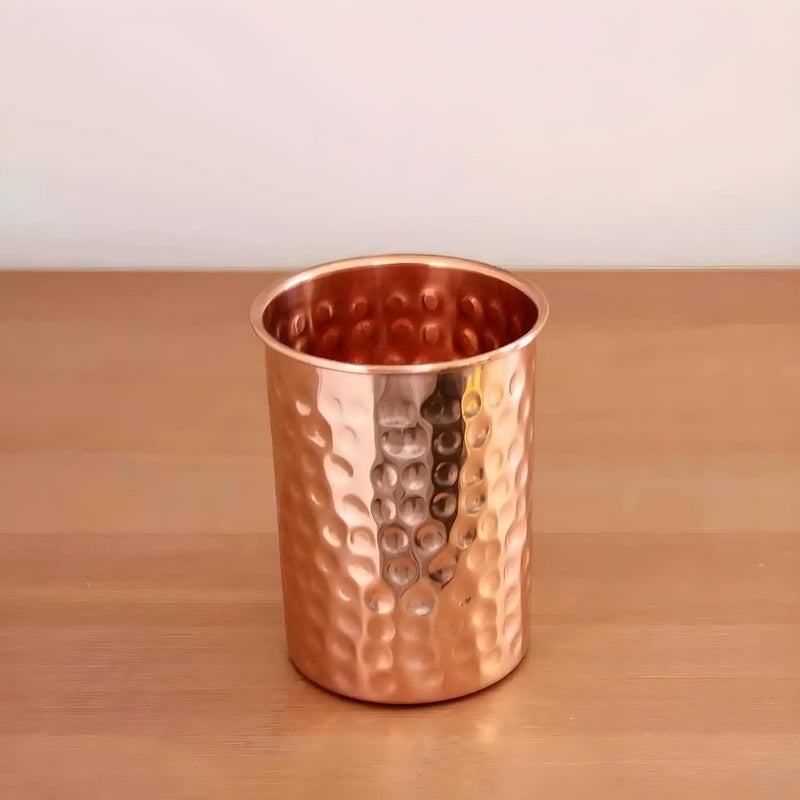 Adoko 100% Pure Copper Hammered Design Tumbler with Ayurvedic Health Benefits | 300ml, 1Pc | Drinking Serving Water Copper Utensils Glass - Image 5